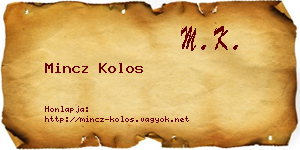Mincz Kolos névjegykártya